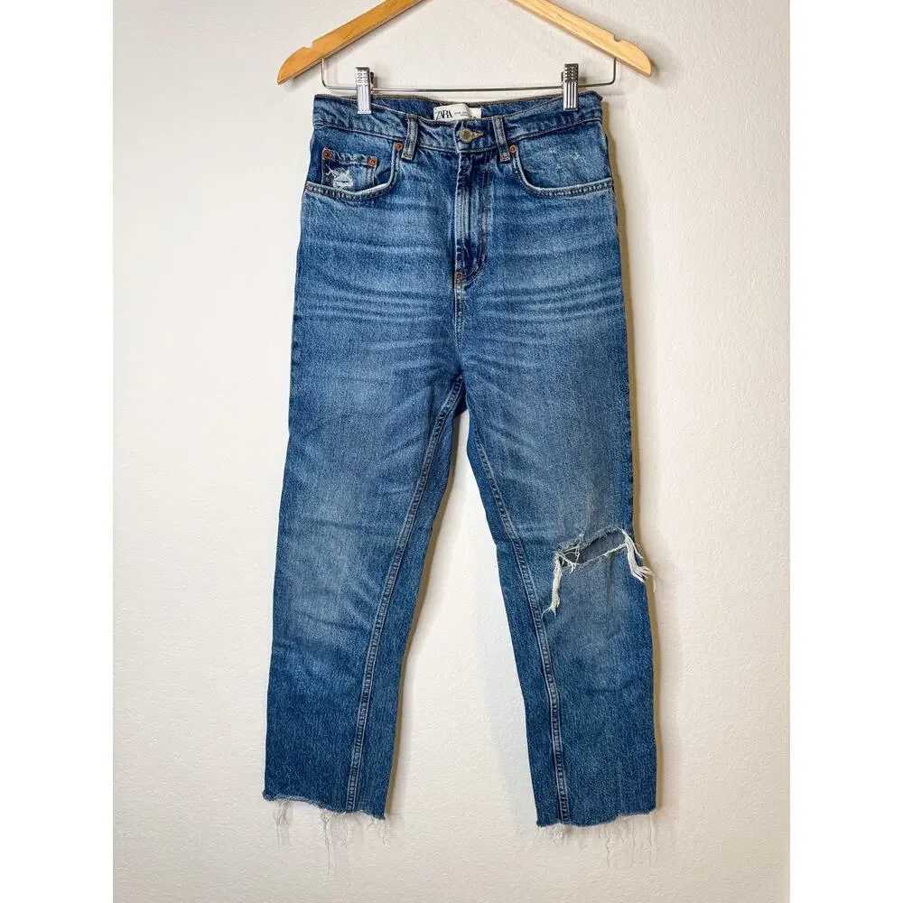Zara High Rise Straight Leg Crop‎ Jeans